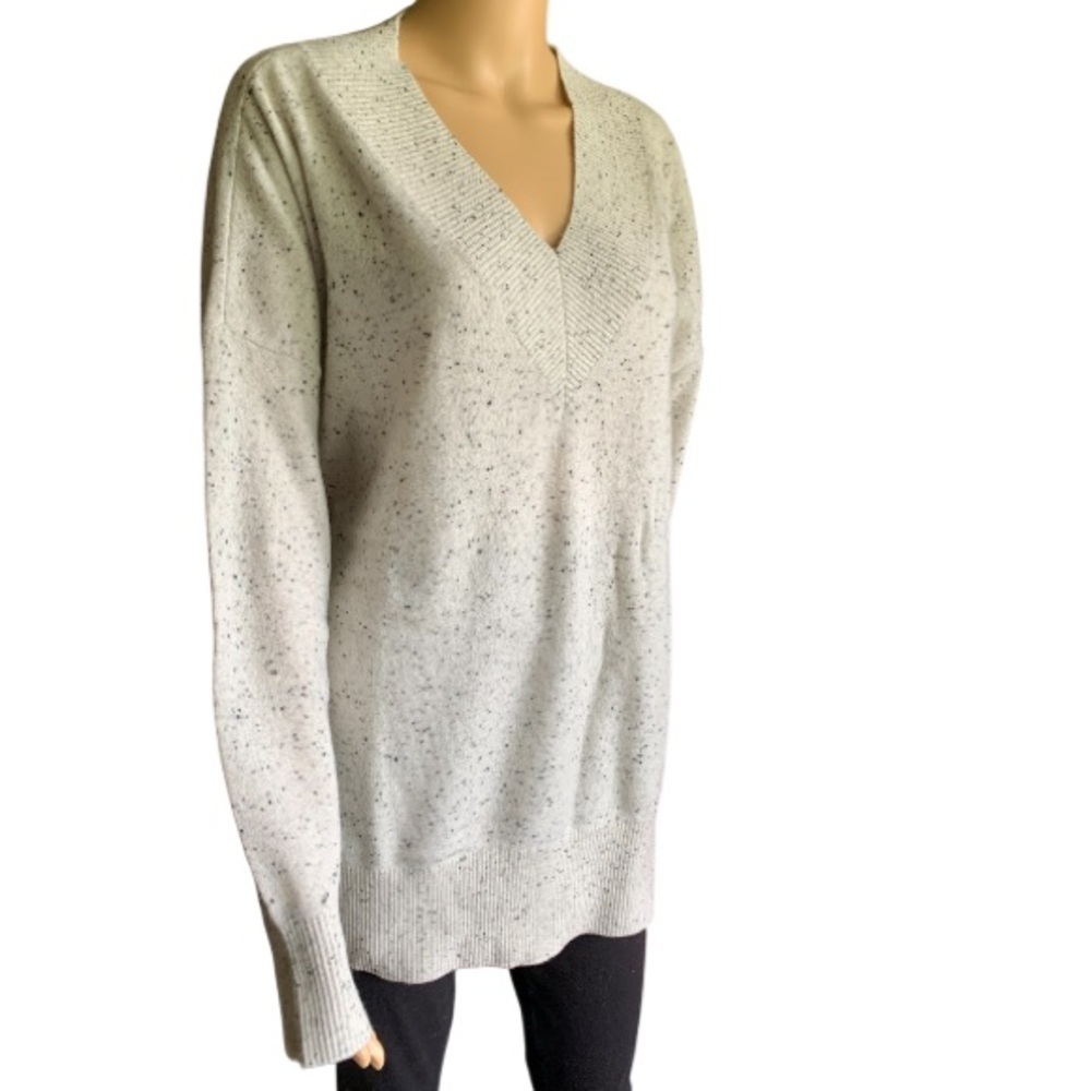 LANDSEND Women's Petite Long Sleeve Ribbed Cashmere VNeck Tunic